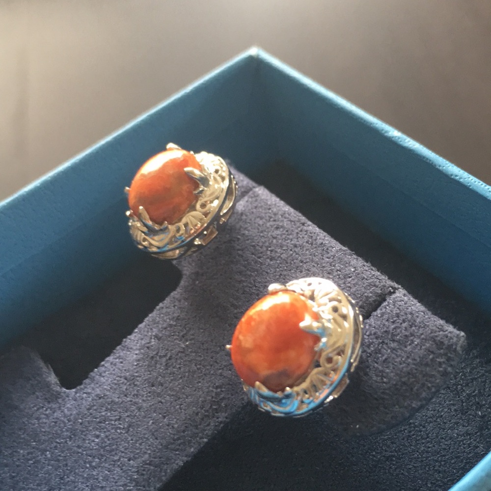 .925 sterling silver Orange gemstone earrings - Picture 2 of 8